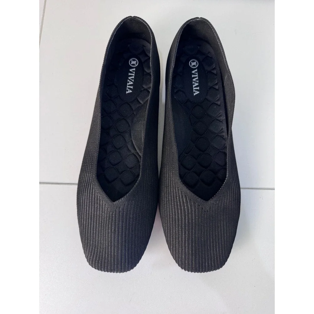 Vivaia Flat Shoes Women Size 9 40 Black Knit Square Toe Sustainable Washable